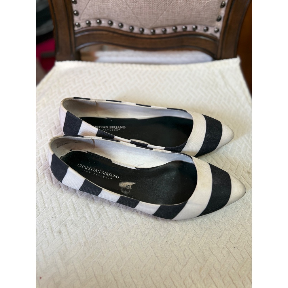 Christian Siriano for Payless Black White Striped Pointed Toe Flats Womens 9M